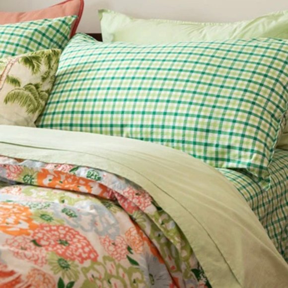 Cimino Home Nile Green Gingham Sheet Set + Petoskey Heather Pillow Sham Set - Picture 4 of 9